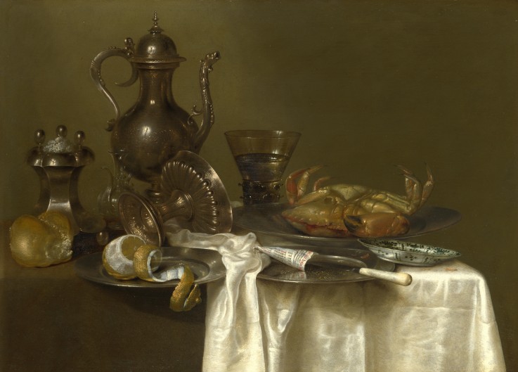Still Life: Pewter, Silver Vessels and a Crab à Willem Claesz Heda