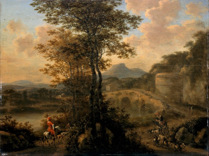Italian River Landscape with Stone Bridge à Willem de Heusch