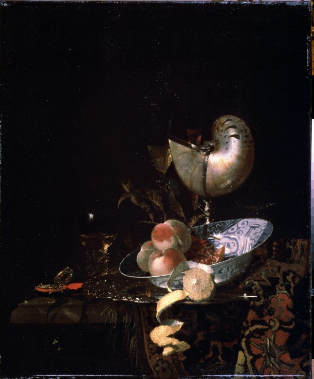 Still life with a moother-of-pearl goblet à Willem Kalf