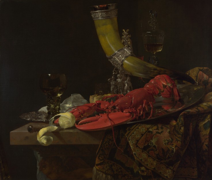 Still Life with the Drinking-Horn of the Saint Sebastian Archers' Guild, Lobster and Glasses à Willem Kalf