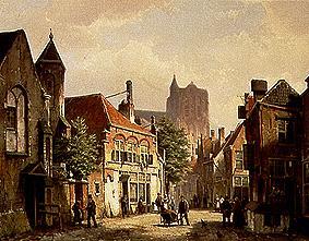 scène de rue à Rotterdam avec l'église St. Laurens à Willem Koekkoek