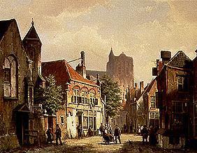 scène de rue à Rotterdam avec l'église St. Laurens