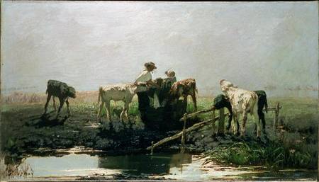 Calves at a Pond à Willem Maris