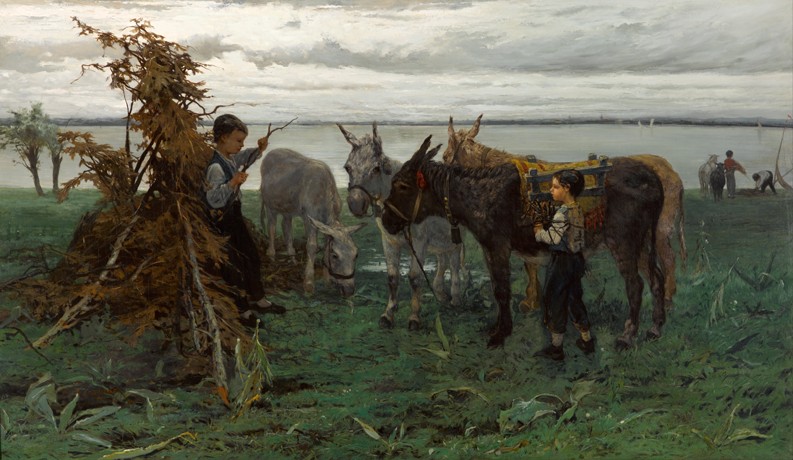Boys herding donkeys à Willem Maris