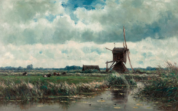 Polder landscape with windmill near Abcoude à Willem Roelofs