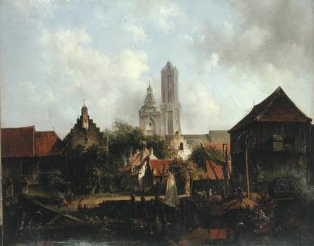 Canal Scene with Utrecht à Willem Roelofs