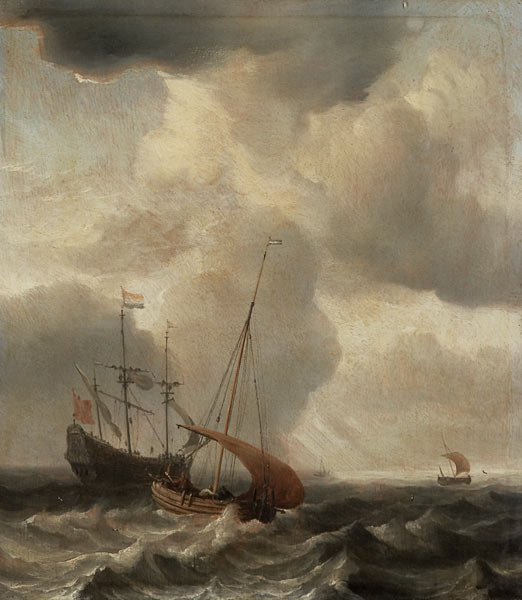Stürmische See mit einzelnen Schiffen. à Willem van de Velde le Jeune