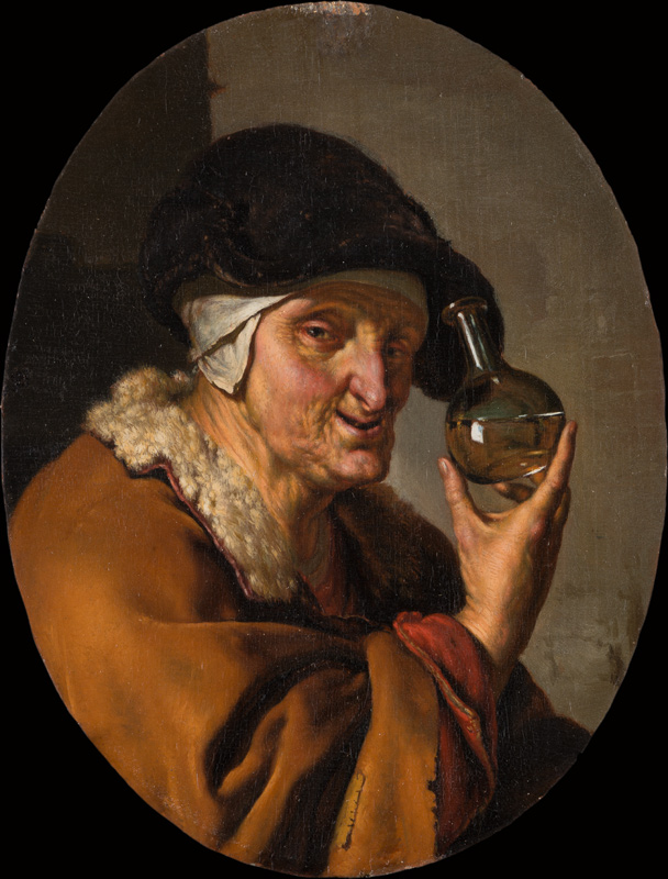 An Old Woman with Urine Glass: "The Quack" à Willem van Mieris