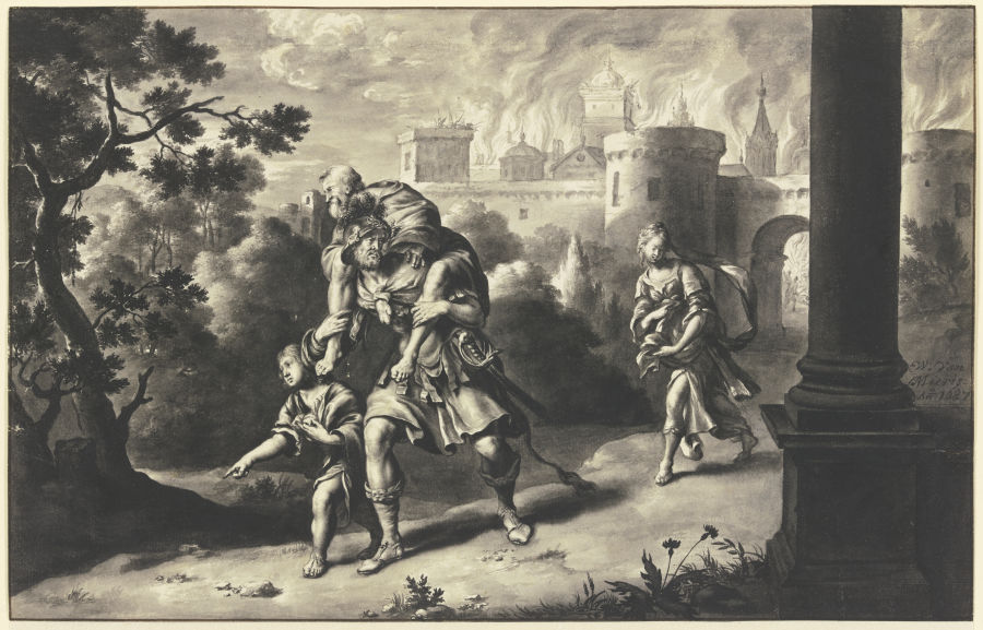 Aeneas rettet Anchises aus dem brennenden Troja à Willem van Mieris