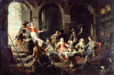 Elegant Company Merrymaking in an Interior with Servants in Attendance à Willem van l'Ancien Herp