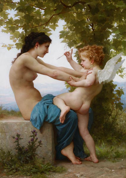A Young Girl Defending Herself Against Eros à William Adolphe Bouguereau