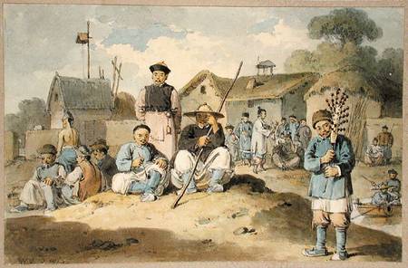 A group of Chinese on the bank of a river, watching the Earl Macartney's Embassy pass à William Alexander