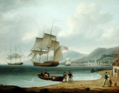 Merchant Ships Under Sail and at Anchor off a Town à William Anderson