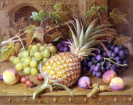 A Still Life of a Pineapple, Grapes, Peaches, Strawberries and Hazelnuts on a Dresser à William B. Hough