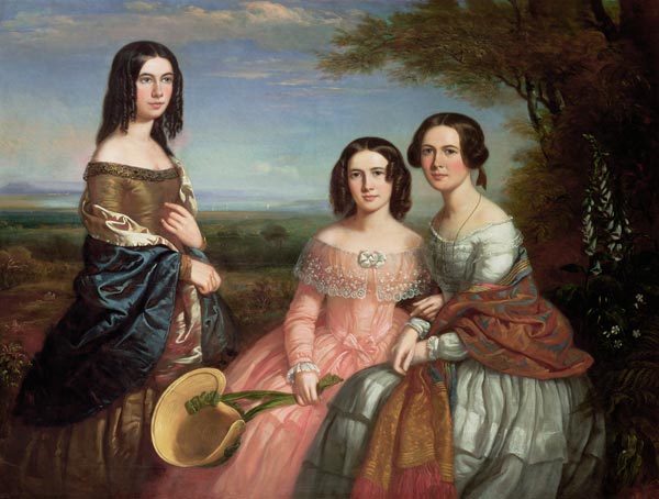 Group portrait of three girls in a landscape à William Baker