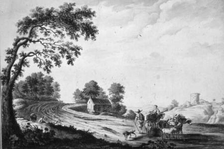 Italian Landscape with Peasants and Animals on a Road à William Beilby