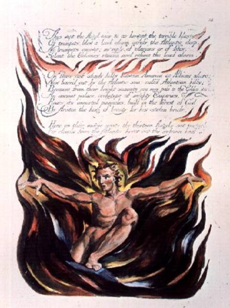 America a Prophecy; 'Thus wept the Angel voice', the emergence of Orc (the embodiment of Energy) fro à William Blake