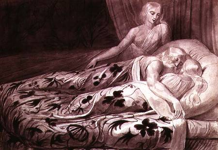 Har and Heva sleeping, with Mnetha looking on, one of twelve illustrations from 'Tiriel' à William Blake