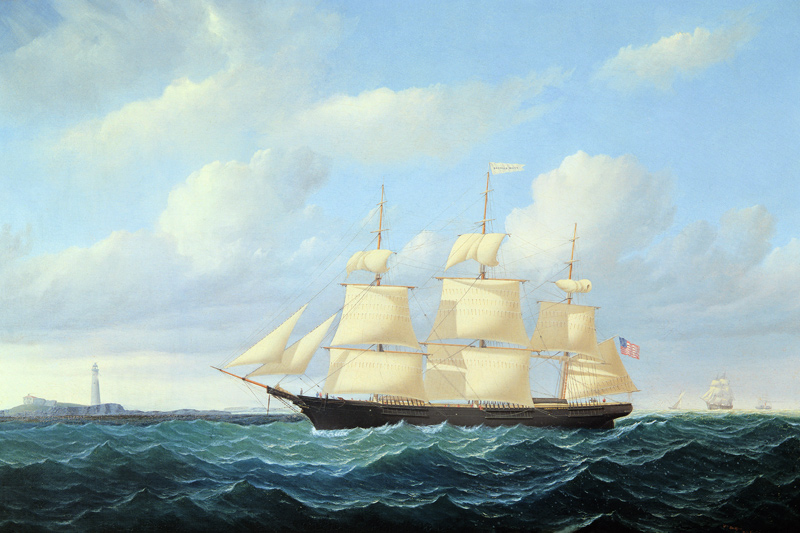 'Dashing Wave' clipper ship off Boston Light à William Bradford