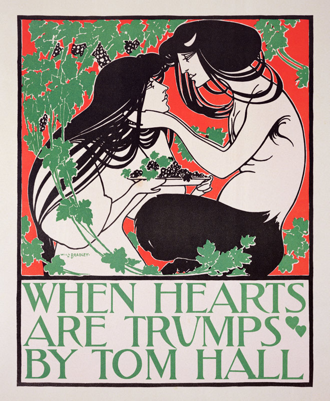 Reproduction of a poster advertising 'When Hearts are Trumps' by Tom Hall à William Bradley