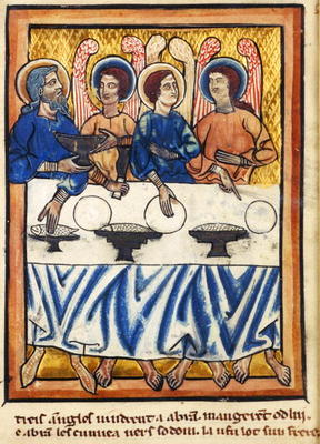 Abraham and the three angels, from a Book of Hours, c.1230-40 (vellum) à William de Brailes