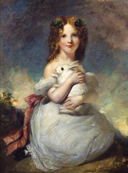 Portrait of Dora Louisa Grant holding a rabbit à William Dyce