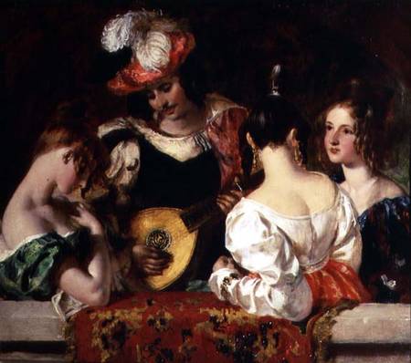 The Lute Player: "When soft notes I the sweet lute inspired, fond fair ones listen'd and my skill ad à William Etty