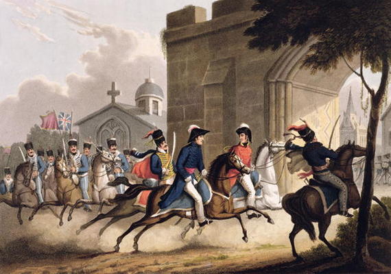 Entrance of Lord Wellington into Salamanca at the head of a Regiment of Hussars, May 20th 1813, from à William Heath