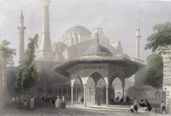 Court and Fountain of St. Sophia, Istanbul, engraved by J. Redaway, c.1850 (aquatint) à William Henry Bartlett