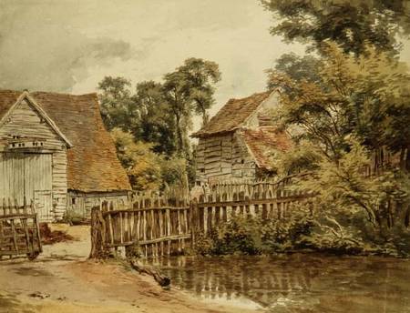 Farmyard with pond à William Henry Hunt