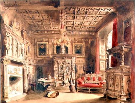 A Tudor Interior (brown ink and w/c on paper) à William Henry Lake Price