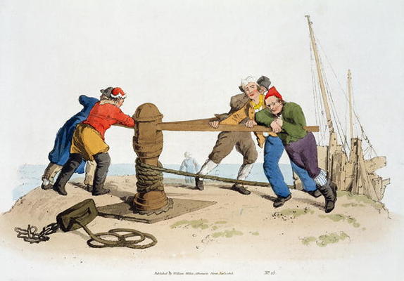 Fishermen at a Capstan, from 'Costume of Great Britain', published by William Miller, 1805 (colour l à William Henry Pyne