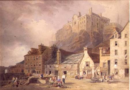 Edinburgh Castle from the Grass Market, showing the Little West Port à William Henry Stothard