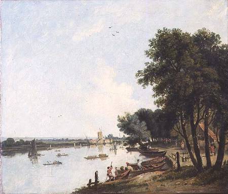 A View of the Thames at Chelsea with the Post Mill at Nine Elms beyond à William Hodges