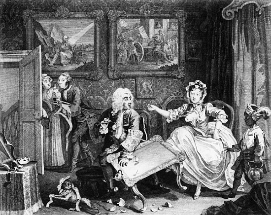 A Harlot''s Progress, plate II, Quarrels with her Jew Protector à William Hogarth
