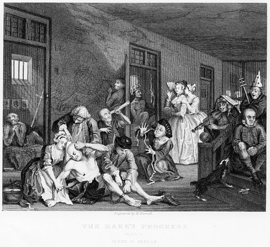 Scene in Bedlam, plate VIII, from A Rake''s Progress à William Hogarth