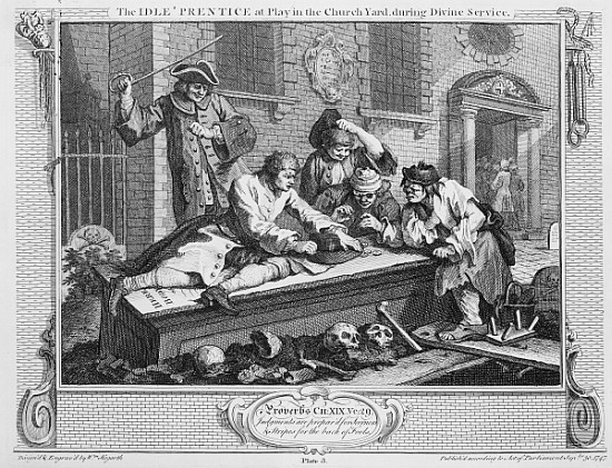 The Idle ''Prentice at Play in the Church Yard During Divine Service, plate III of ''Industry and Id à William Hogarth