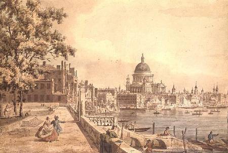 A copy of part of a drawing by Canaletto, of St. Paul's Cathedral from the Terrace of Somerset House à William James