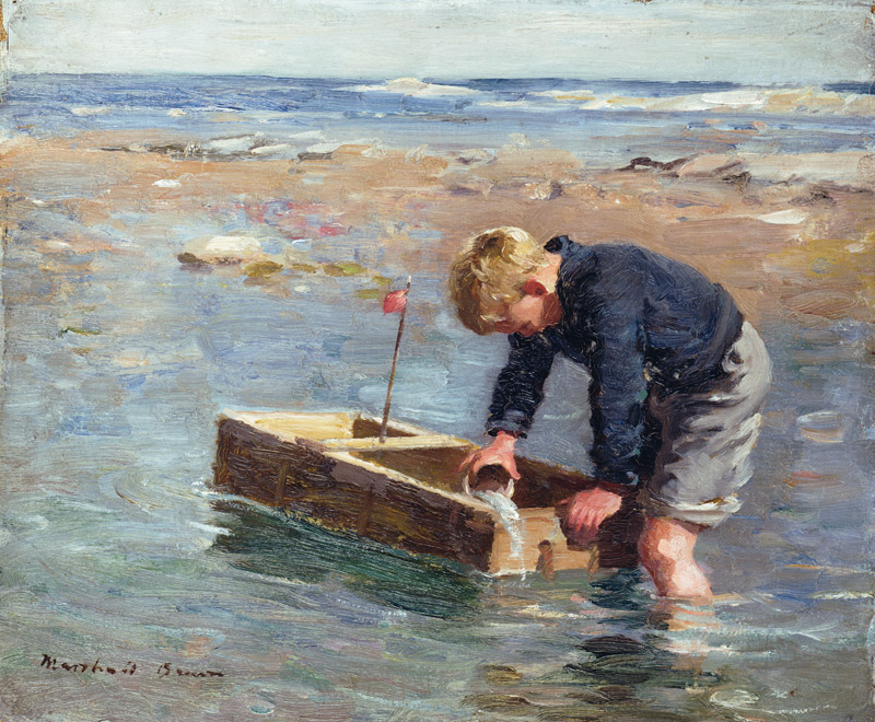 Bailing Out the Boat (oil on canvas board) à William Marshall Brown