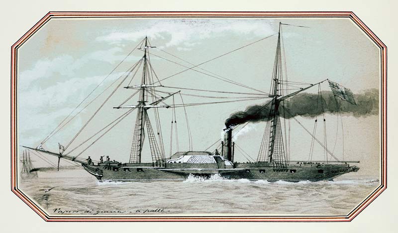 A paddle driven steam warship (pencil and wash, heightened with white) à William McConnell
