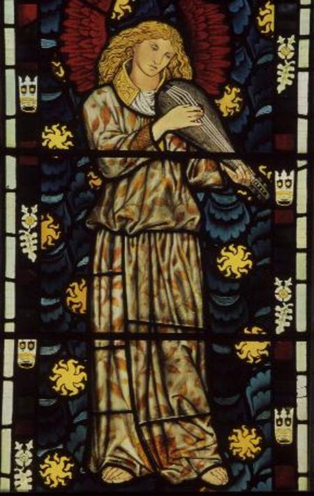 Angel with a rebec, stained glass window designed à William  Morris