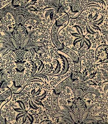 Wallpaper with navy blue seaweed style design à William  Morris