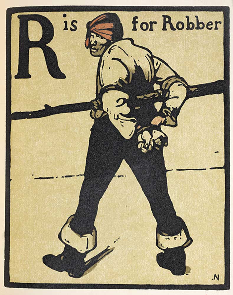 R is for Robber, illustration from An Alphabet, published by William Heinemann, 1898 à William Nicholson