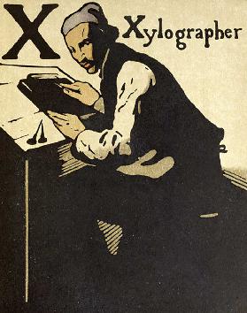 X for Xylographer, illustration from An Alphabet, published by William Heinemann, 1898