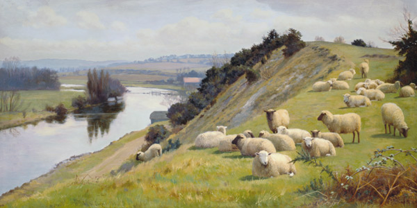 A Riverside Pasture with Sheep à William Sidney Cooper