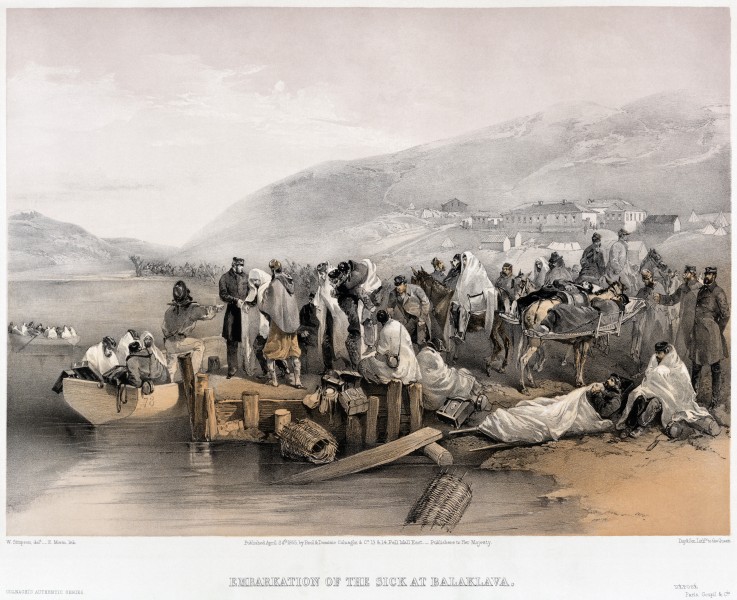 The Embarkation of the sick at Balaklava à William Simpson