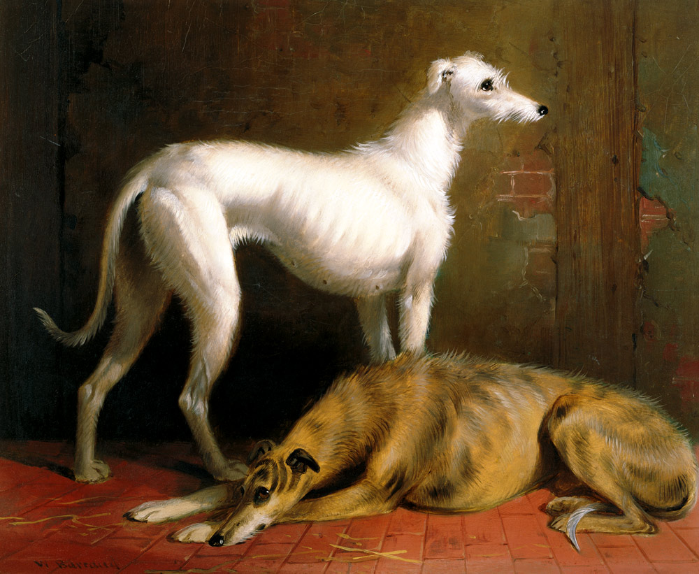 Deerhounds in an Interior à William u. Henry Barraud