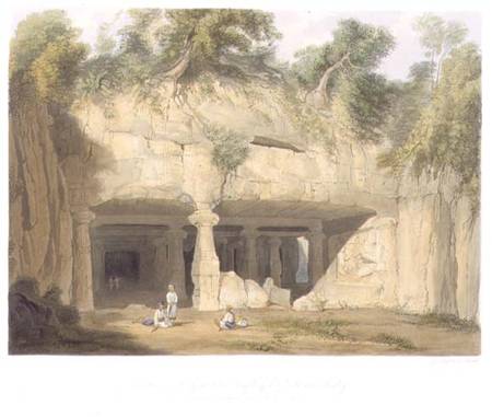 Exterior of the Great Cave Temple of Elephanta, near Bombay, in 1803, from Volume II of 'Scenery, Co à William Westall