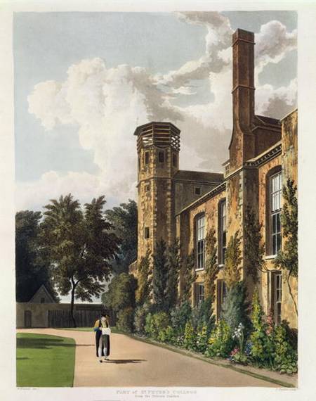 Part of St. Peter's College (Peterhouse) from the Private Garden, Cambridge, from 'The History of Ca à William Westall