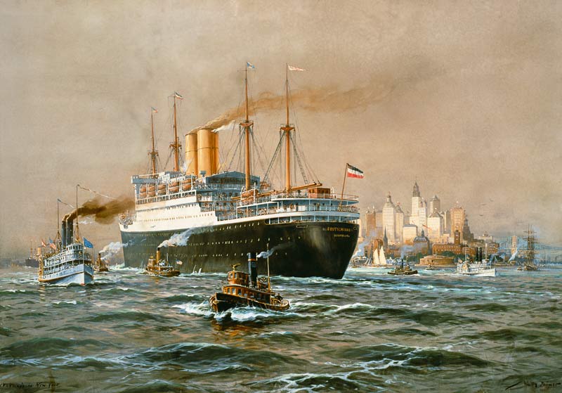 Der Hapag-Dampfer "Deutschland" bei der Ankunft in New York à Willy Stöwer